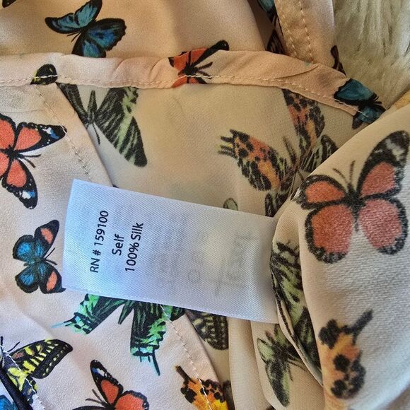 LEZAT Butterfly Pjs Set Size XS 100% Silk Pink Blue - Picture 12 of 14